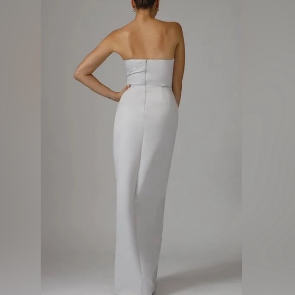 JAY GODFREY Darcy Satin Strapless V Neck Column Gown Maxi Dress W/ Slit -Reemoly - Picture 6 of 7